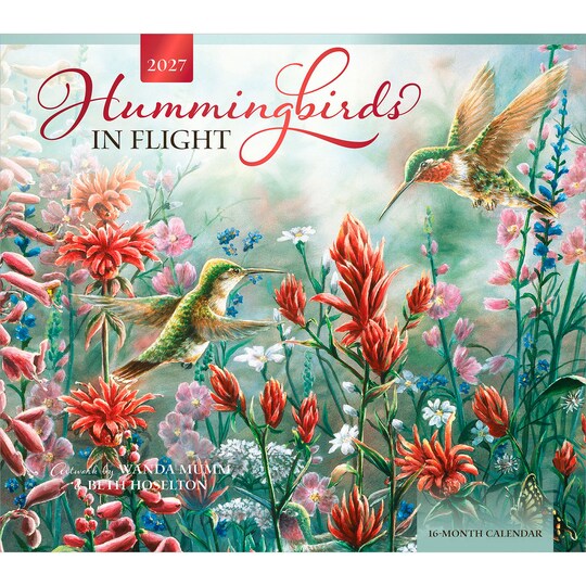 Hummingbirds | 2027 13.75 x 24 Inch (Hanging) Monthly Deluxe Wall Calendar | Featuring the Artwork of Wanda Mumm and Beth Hoselton | Linen Envelope | Foil Stamped Cover